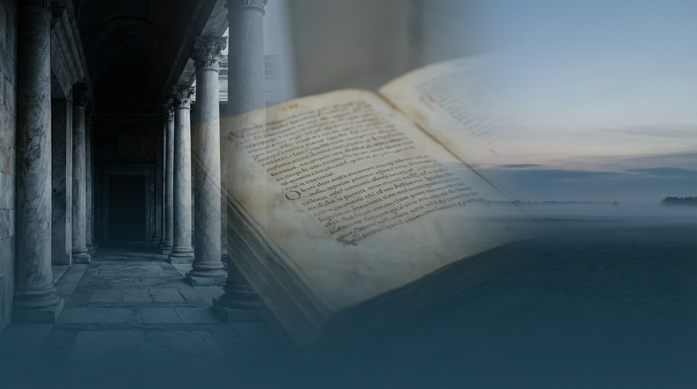 Origem da palavra morte em capa editorial sóbria com paisagem simbólica de passagem, silêncio e permanência histórica