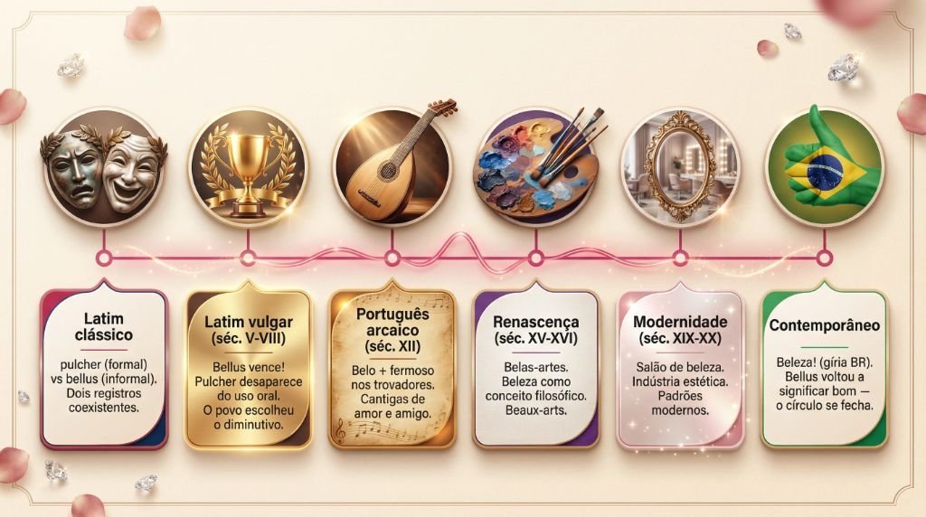 Linha do tempo da origem da palavra beleza do latim ao português