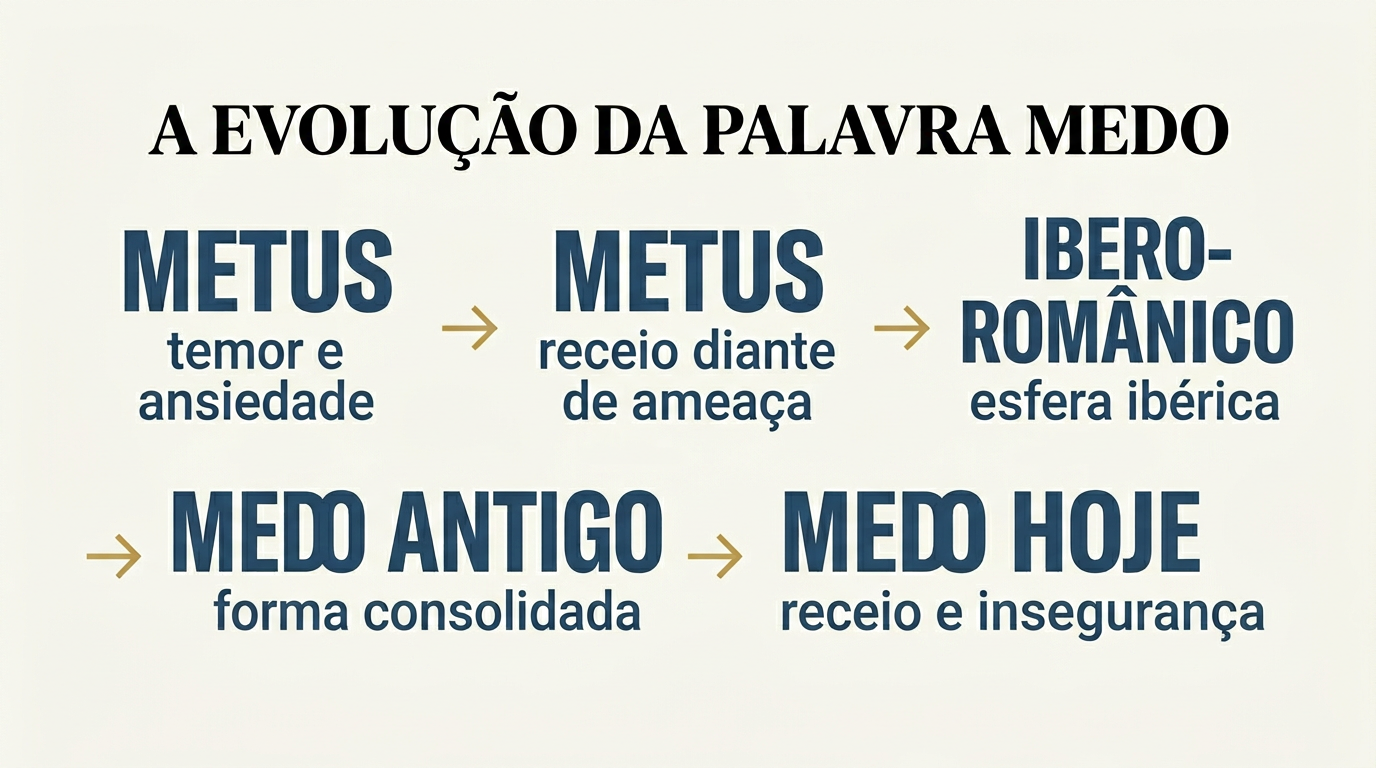 Origem da palavra medo em linha do tempo desde o latim metus até o português atual