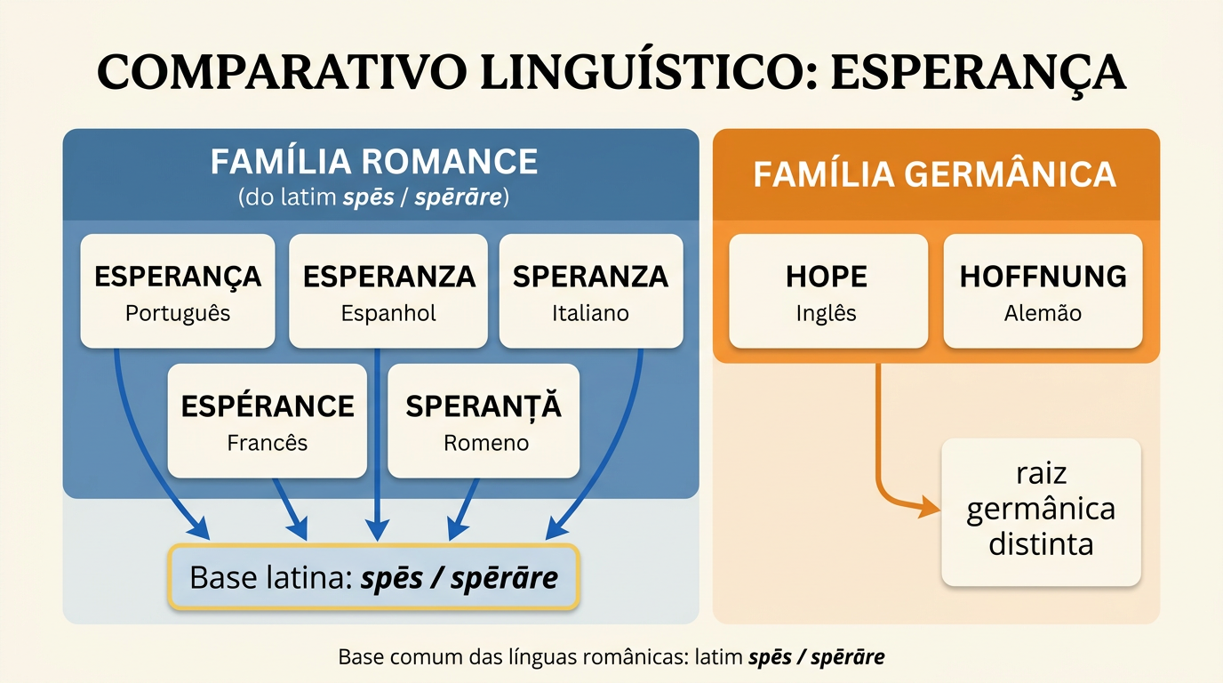 Comparação da palavra esperança em português, espanhol, italiano, francês, romeno, inglês e alemão
