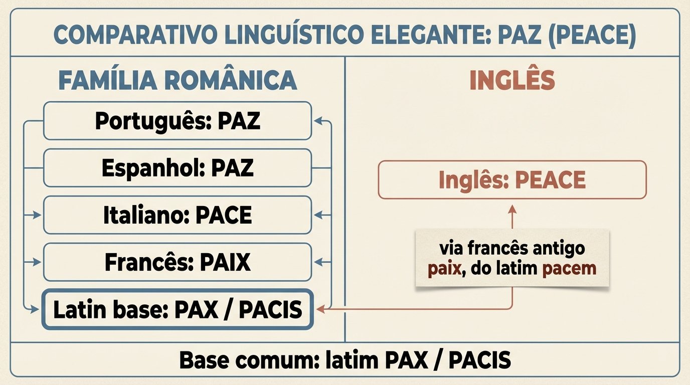 Comparação da palavra paz em português, espanhol, italiano, francês, inglês e latim