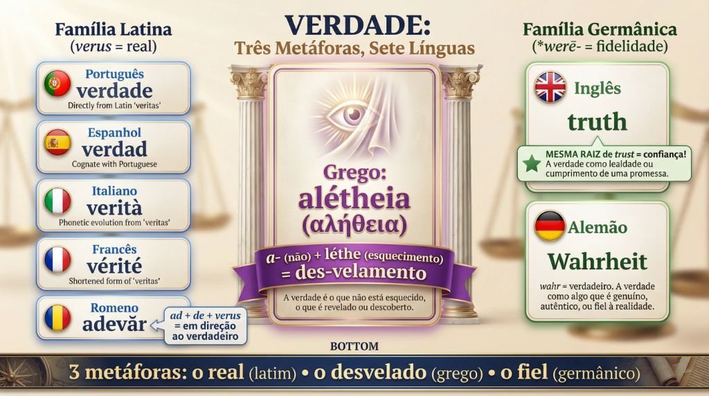 A palavra verdade em sete línguas: três metáforas — o real (latim), o desvelado (grego) e o fiel (germânico)