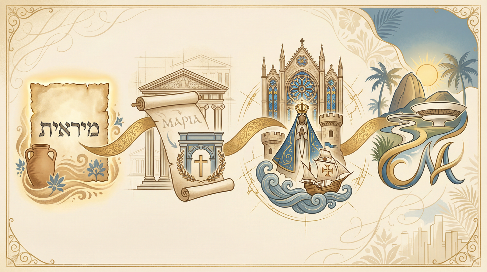 Timeline editorial da jornada histórica do nome Maria da antiguidade ao Brasil contemporâneo