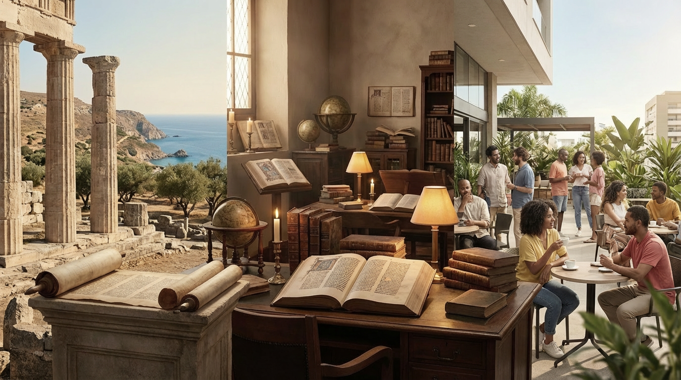 apa editorial tríptica sobre o significado do nome Lucas, com origem antiga, tradição cultural e presença contemporânea no Brasil em transição suave.