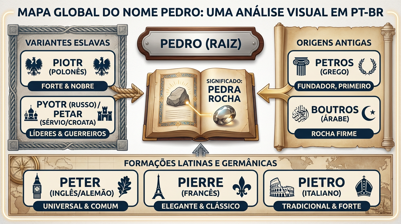 Variantes internacionais do nome Pedro Quadro editorial das variantes internacionais do significado do nome Pedro, com núcleo central e formas relacionadas da mesma família histórica.