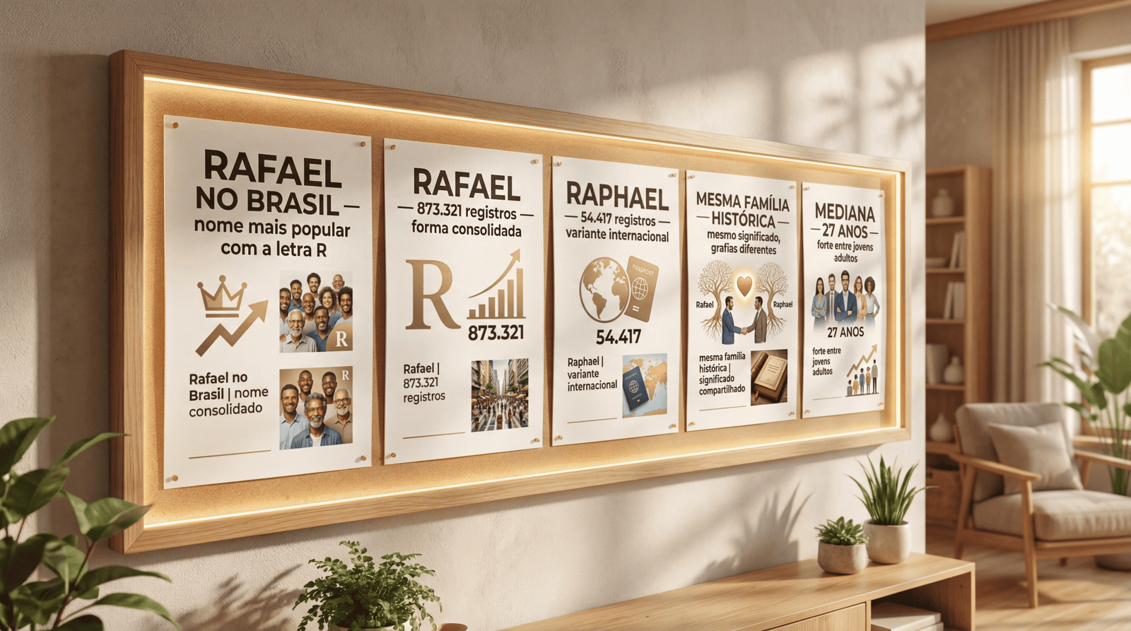 Quadro editorial sobre o significado do nome Rafael no Brasil, comparando Rafael e Raphael com leitura clara em mobile.