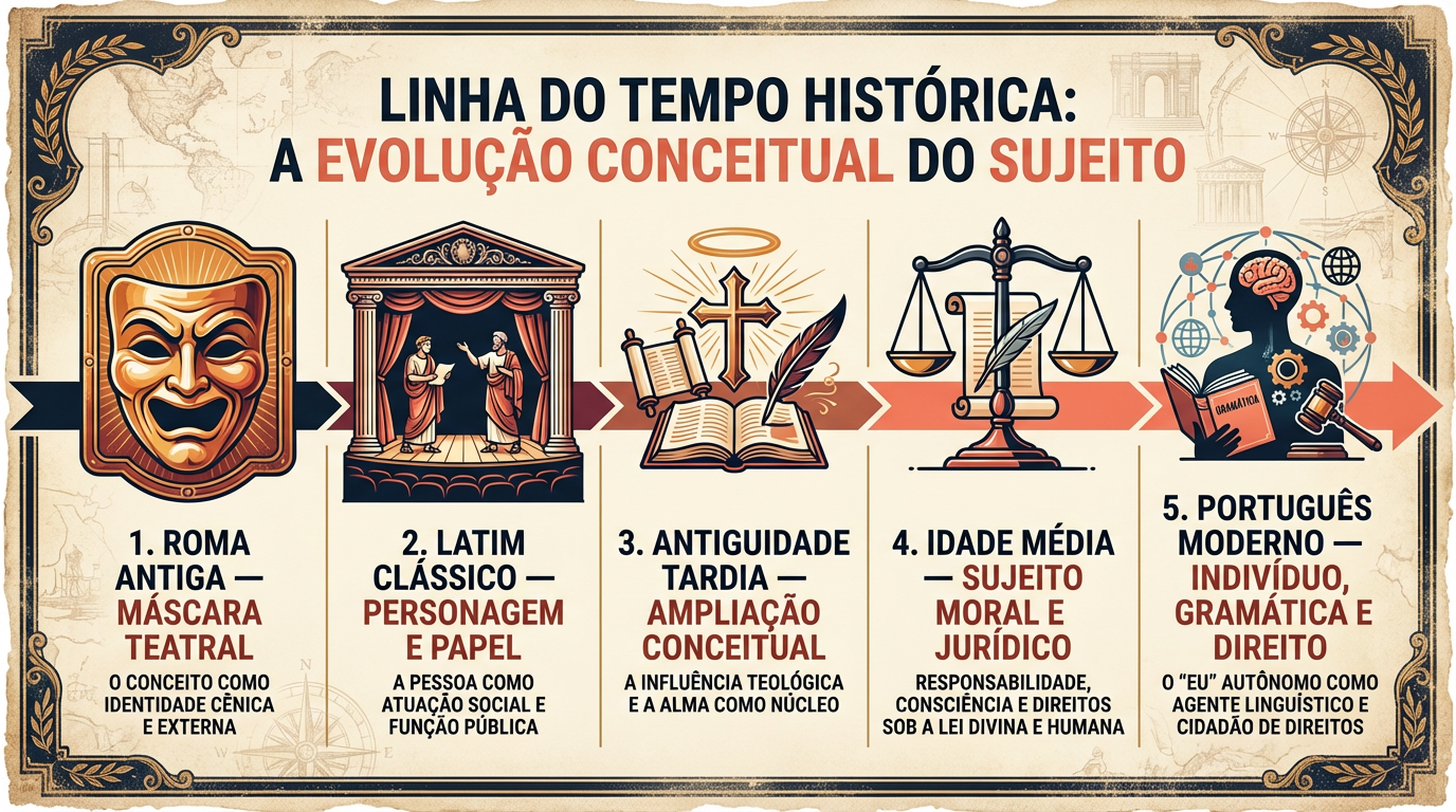 Linha do tempo da origem da palavra pessoa: de persōna (máscara teatral romana) ao conceito moderno de indivíduo e sujeito de direitos