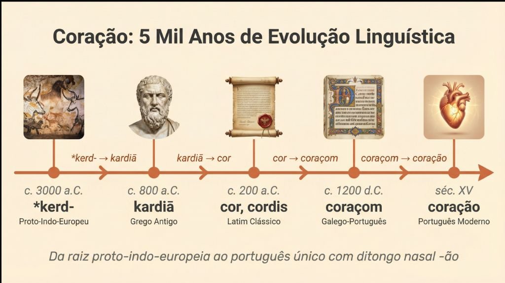 Linha do tempo da origem da palavra coração desde formas antigas até o português moderno