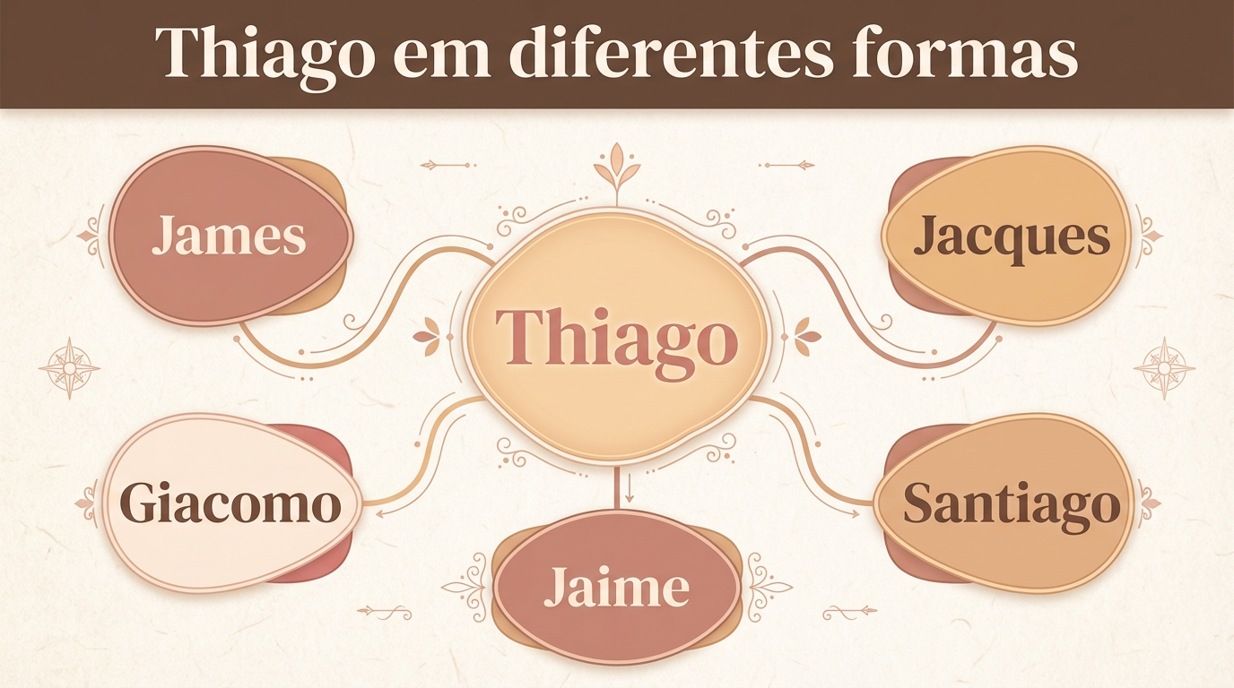Thiago em Diferentes Formas — Mapa de Difusão Linguística Mapa conceitual com variantes do significado do nome Thiago em diferentes línguas e formas relacionadas.