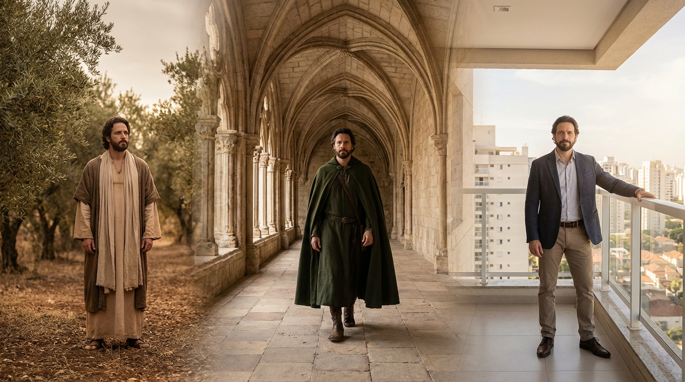 Capa editorial do significado do nome Thiago, unindo origem hebraica, tradição apostólica e presença contemporânea no Brasil