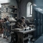 Diferença entre palavra e vocábulo: triptych com parabolē grega (lançar ao lado), vocare romano (chamar pelo nome) e dicionário moderno mostrando lemas e formas.