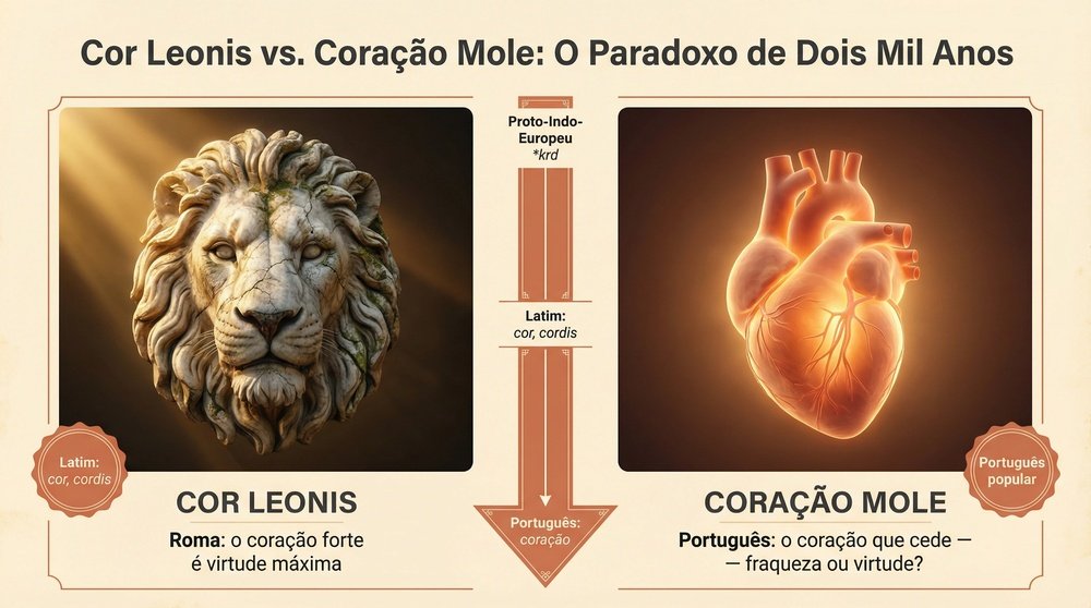 Origem da expressão coração mole: contraste visual entre coração com textura macia e coração de pedra