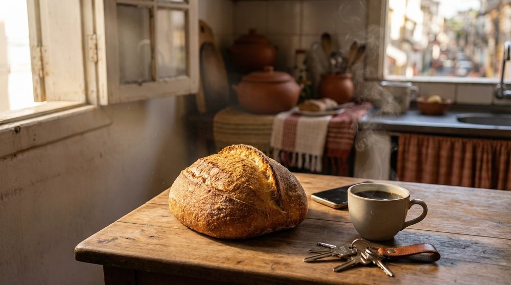 Origem da expressão pão nosso de cada dia e a resignação bem-humorada: imagem final evocando o improviso e a filosofia do viver um dia de cada vez