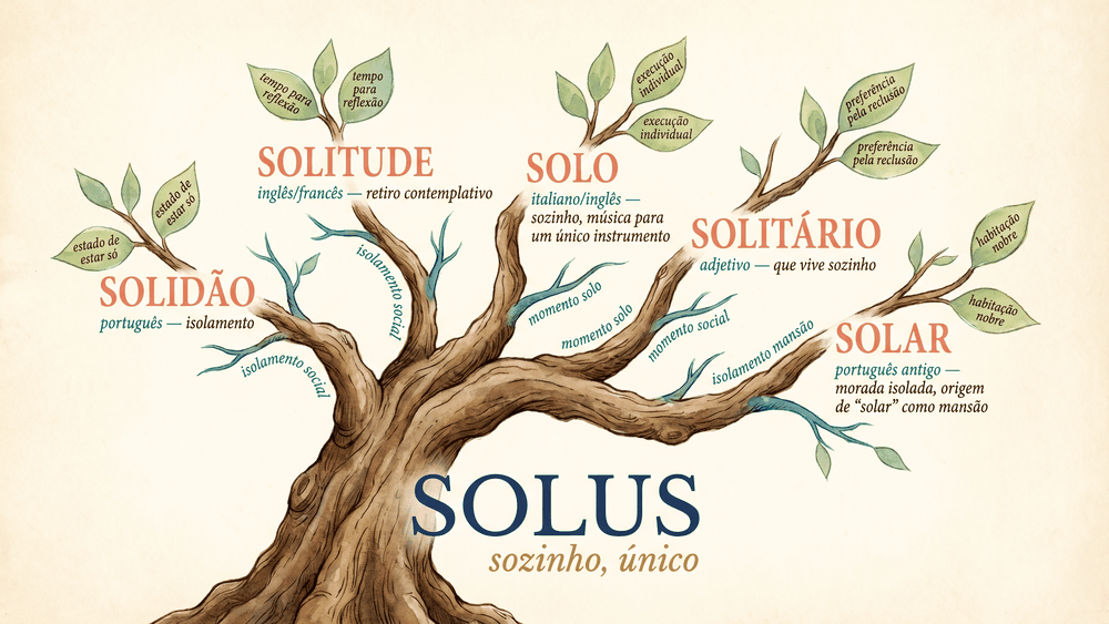 origem da palavra solidão, árvore etimológica da raiz latina solus e suas derivações em português e outras línguas