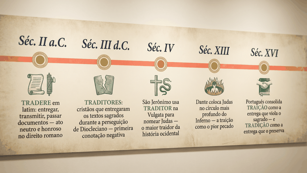 Mão aberta passando algo com sombra do gesto de entrega ao inimigo: o paradoxo visual na origem da palavra traição