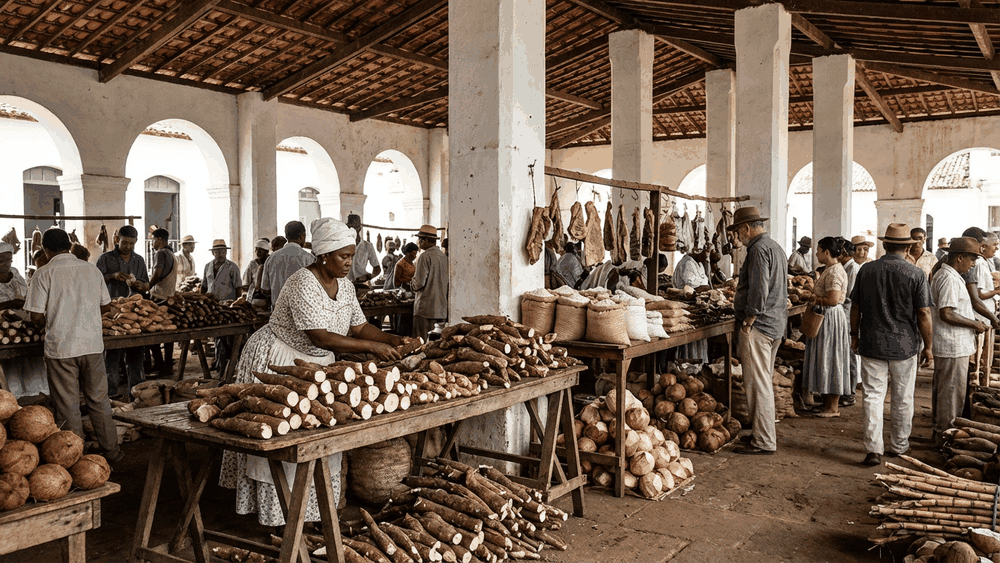 mandioca, aipim ou macaxeira, mandioca: cena histórica dos povos Tupi cultivando a raiz na mata atlântica colonial
