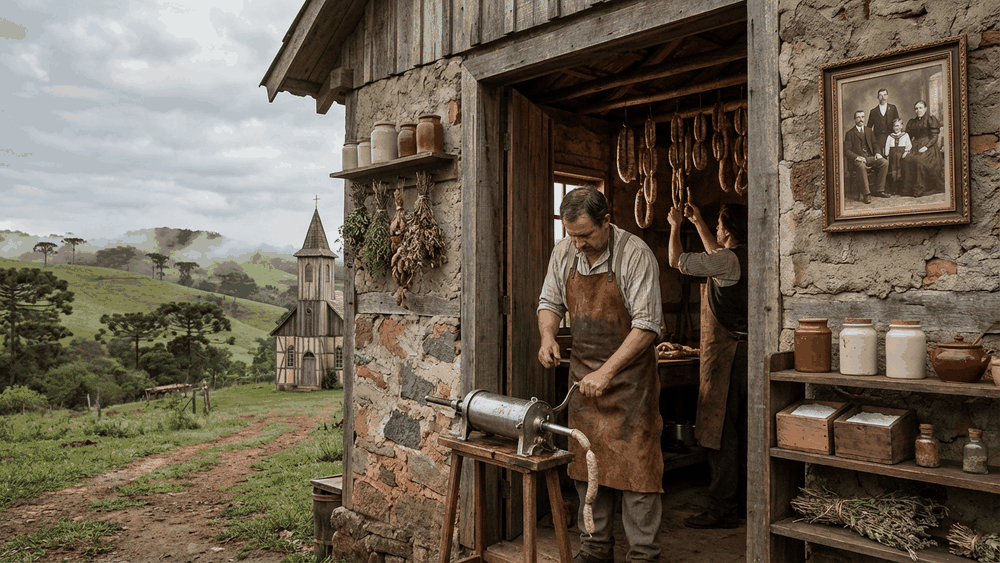 vina ou salsicha, imigrantes austro-húngaros no Rio Grande do Sul no século XIX, trazendo tradição de embutidos europeus que originou a palavra vina, Palavras com História