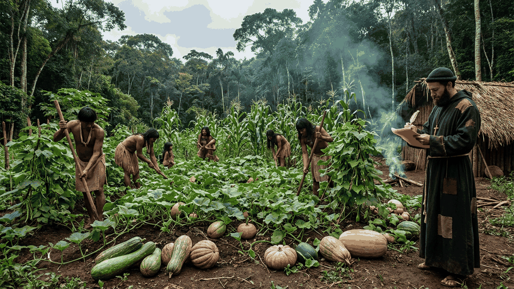 abóbora, jerimum ou moranga, cena histórica de cultivo tupi de cucurbitáceas no Brasil colonial, origem das três palavras no português brasileiro, Palavras com História