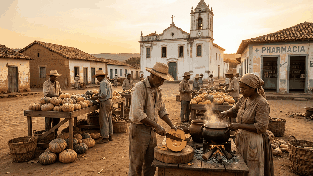 abóbora, jerimum ou moranga, feira nordestina com jerimum empilhado, tradição culinária do Nordeste brasileiro herdada do Tupi, Palavras com História