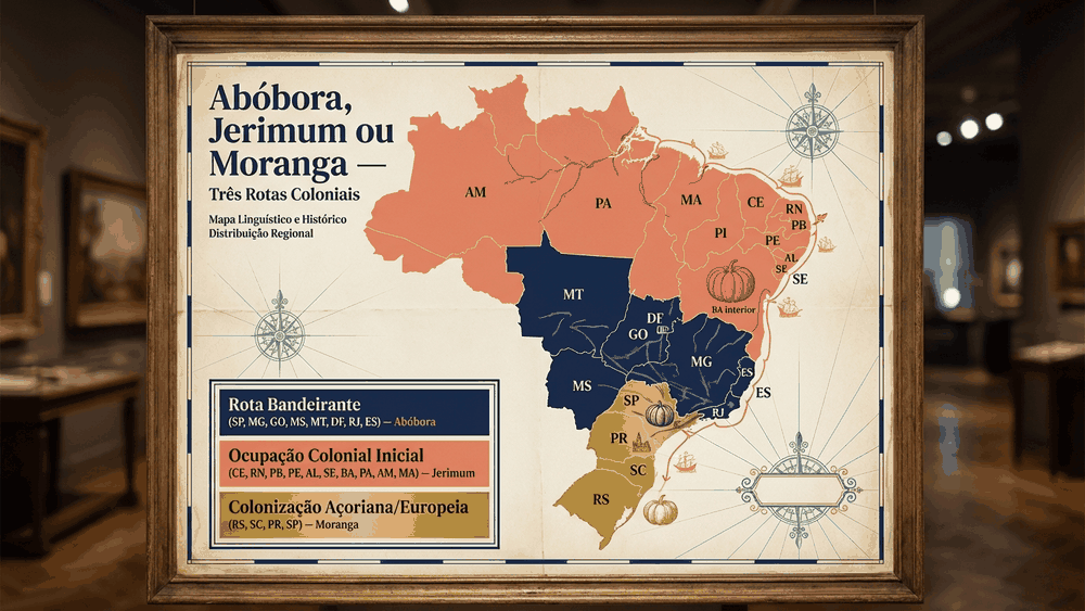abóbora, jerimum ou moranga, mapa linguístico do Brasil mostrando distribuição regional das três variantes por estado, Palavras com História