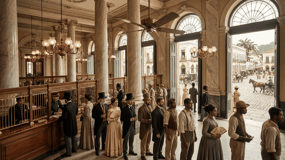 fila ou bicha, fila de pessoas em repartição pública do Brasil imperial, século XIX, espera organizada em sequência, Palavras com História