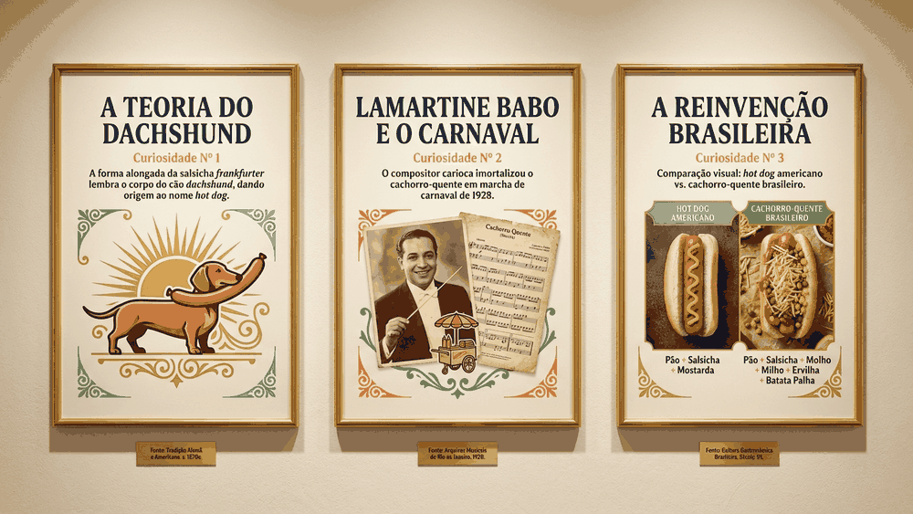 cachorro-quente ou hot dog, colagem temática: Coney Island anos 1920, barraca carioca anos 1960 e cachorro-quente gourmet contemporâneo, Palavras com História