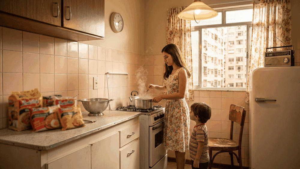 miojo ou macarrão instantâneo, cozinha brasileira dos anos 1970 com macarrão instantâneo, popularização do miojo no cotidiano urbano, Palavras com História