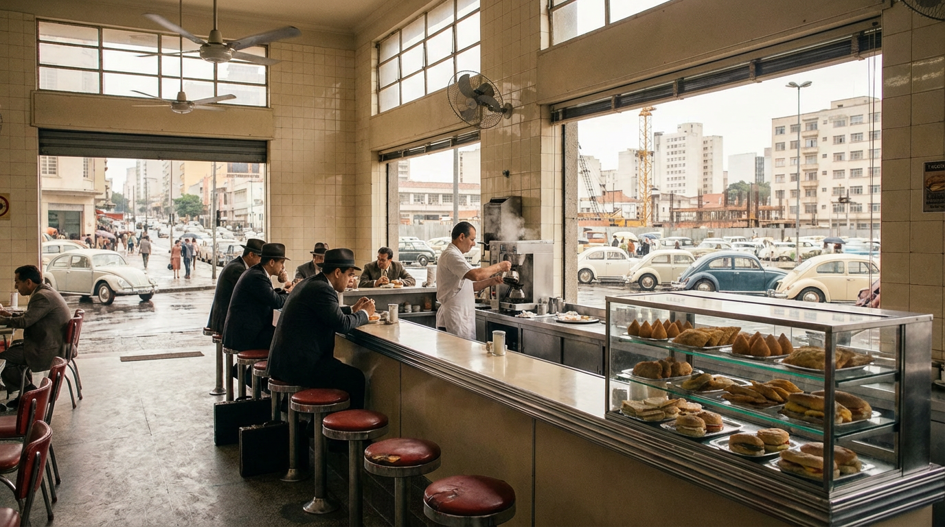 lanche ou merenda, lanchonete em São Paulo nos anos 1950: a urbanização acelerada popularizou o termo lanche no Brasil, Palavras com História
