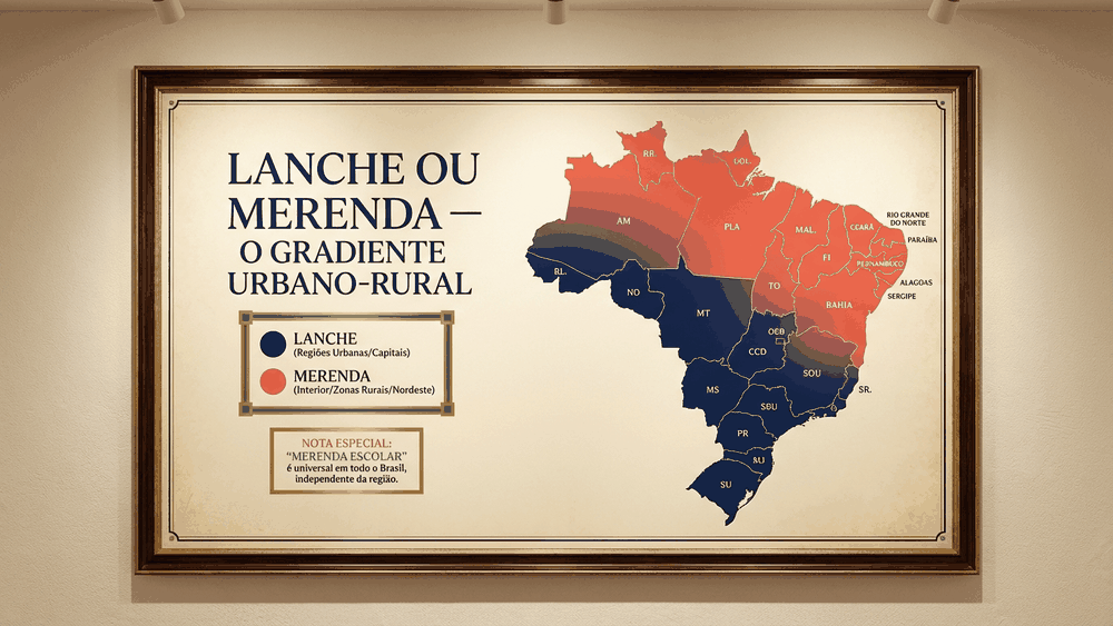 lanche ou merenda, mapa linguístico do Brasil mostrando a distribuição regional das variantes lanche e merenda, Palavras com História