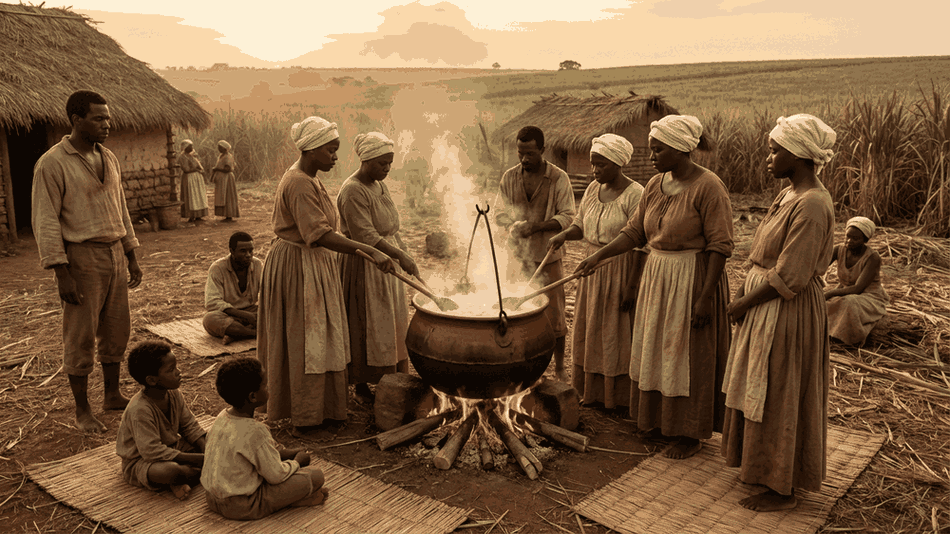 Herança africana do mungunzá — cena histórica com milho e cultura quimbundo no Brasil colonial