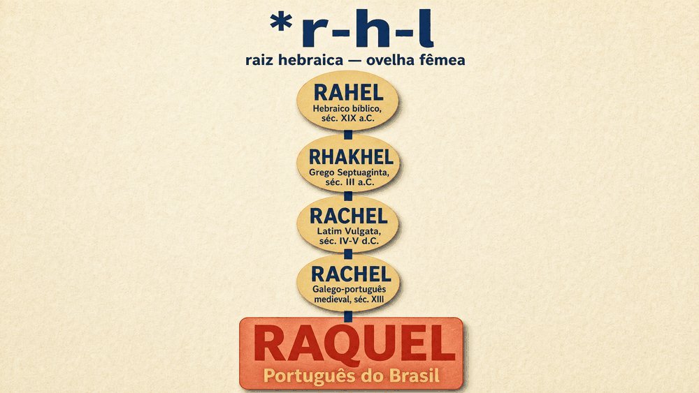 significado do nome Raquel — árvore etimológica do hebraico Rahel ao português Raquel via grego e latim