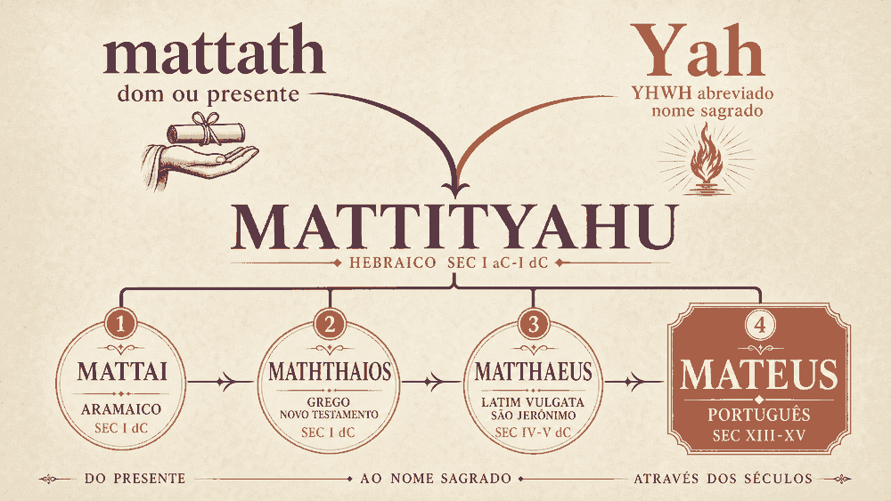 significado do nome Mateus - árvore etimológica do hebraico Mattityahu ao português Mateus via grego e latim