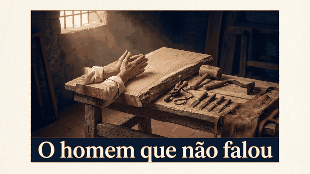 significado do nome José — bancada de carpinteiro com ferramentas iluminadas por janela lateral, sem figuras humanas