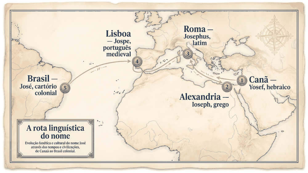 significado do nome José — mapa-rota linguística do nome de Canaã a Alexandria, Roma, Lisboa e Brasil