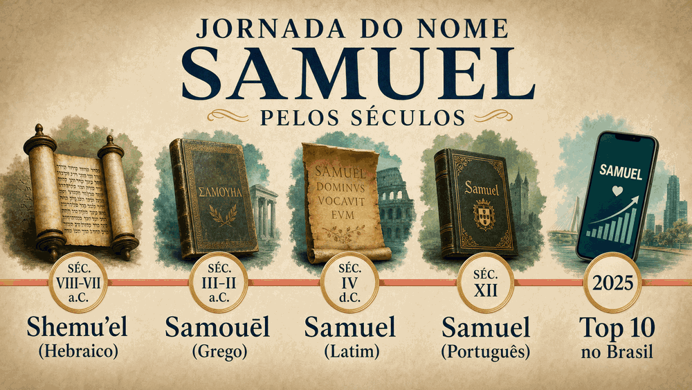 significado do nome Samuel — cinco livros antigos representando a jornada do nome do hebraico Shemu'el ao top 10 brasileiro em 2025