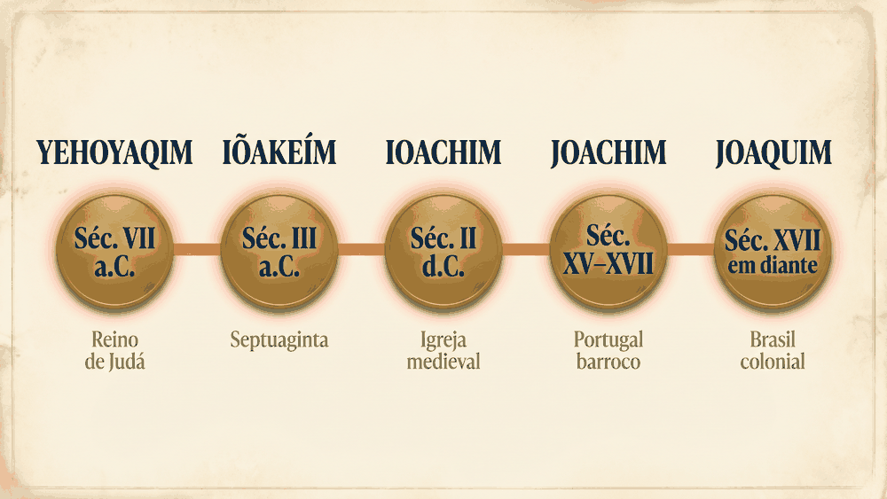 significado do nome Joaquim — linha do tempo com cinco marcos do hebraico bíblico ao português brasileiro