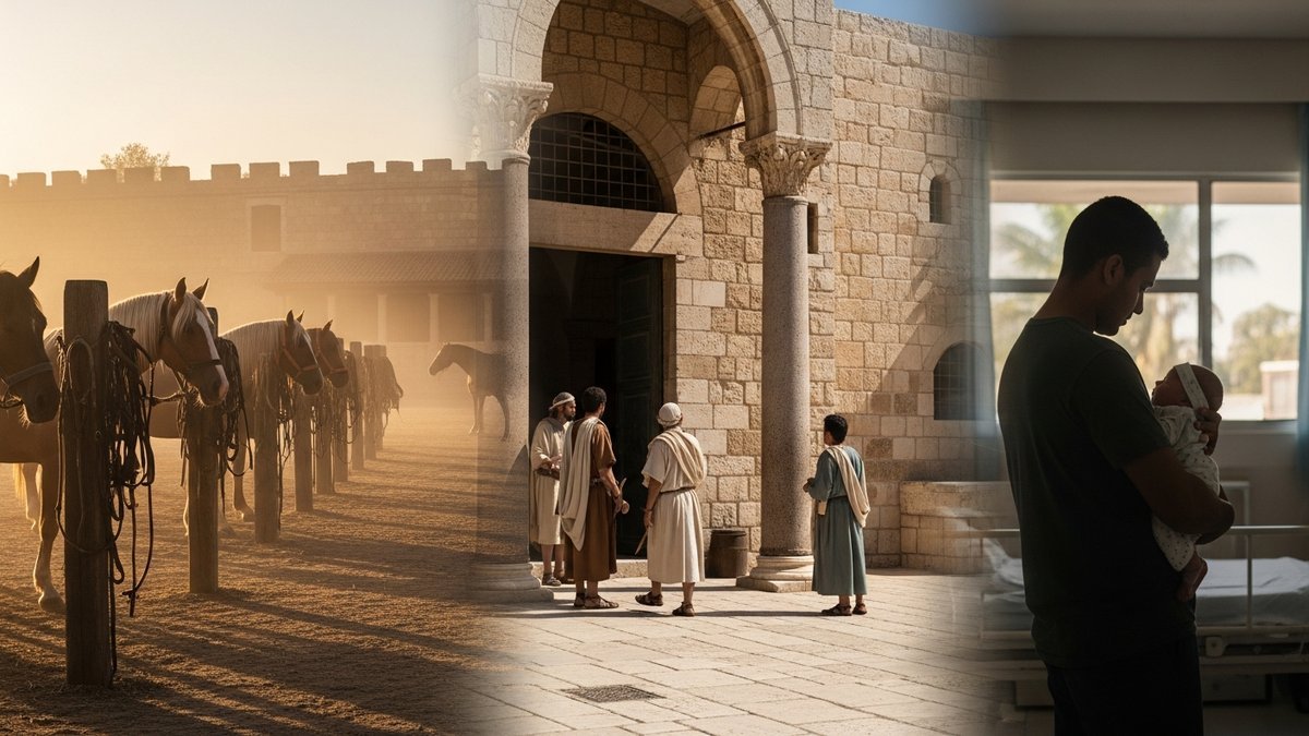 significado do nome Filipe — três cenas: estábulo macedônico do séc. IV a.C., pátio de Jerusalém séc. I e maternidade brasileira