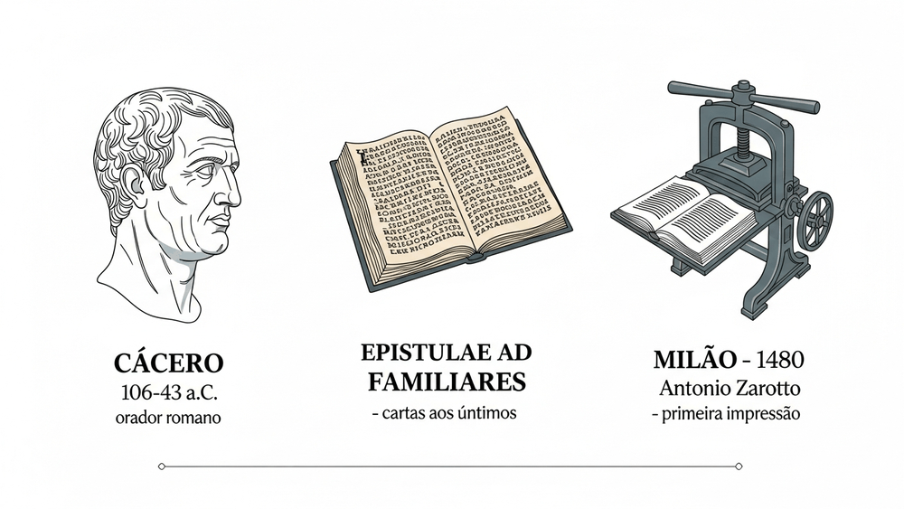 origem da palavra família — três painéis sobre Cícero, Epistulae ad familiares e a primeira impressão em Milão em 1480